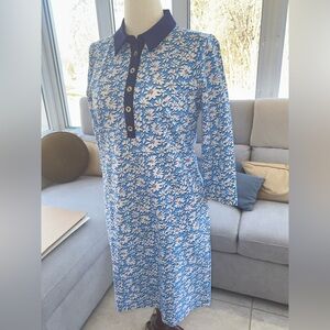 LILLY PULITZER AINSLEE 3/4 sleeve Dress Lunar Blue Palm Beach Petals. L